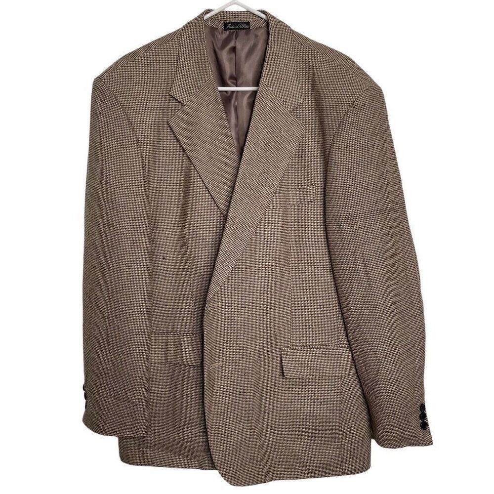 Enrico Gelini Collezione Mens Sportcoat 42R 100% Silk Single Lapel Tan Black